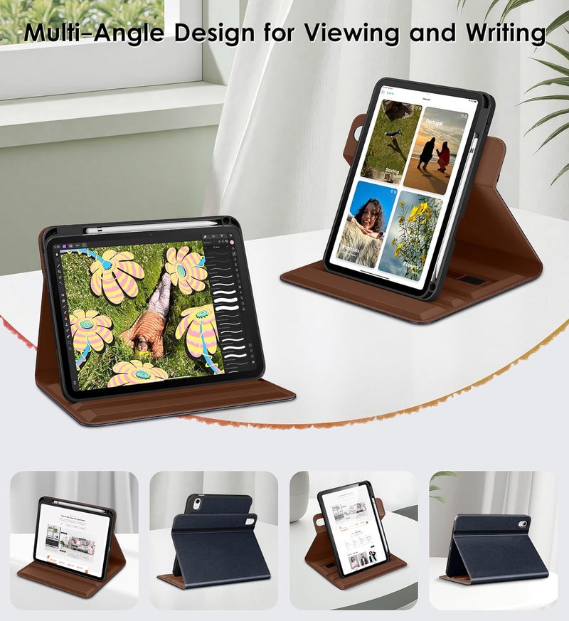 DTTO for iPad A16 Case, iPad 11th / 10th Generation Case (2025/2022), 360 Degree Rotating Premium Leather Folio Stand Cover with Pencil Holder, New Blue - Image 2